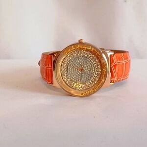 STRADA Watch Faux Leather Band Orange